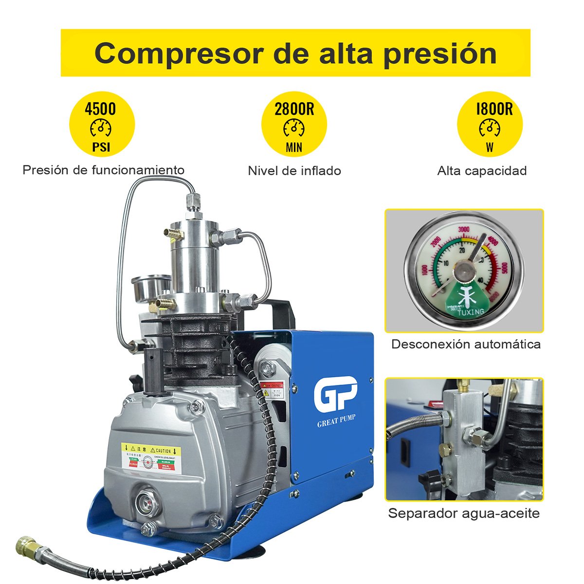 Great Pump CE ODM Stable Performance 4500psi 30mpa 300bar Outdoor 110V 220V Scuba Diving Snorkeling PCP Paintball Air Compressor