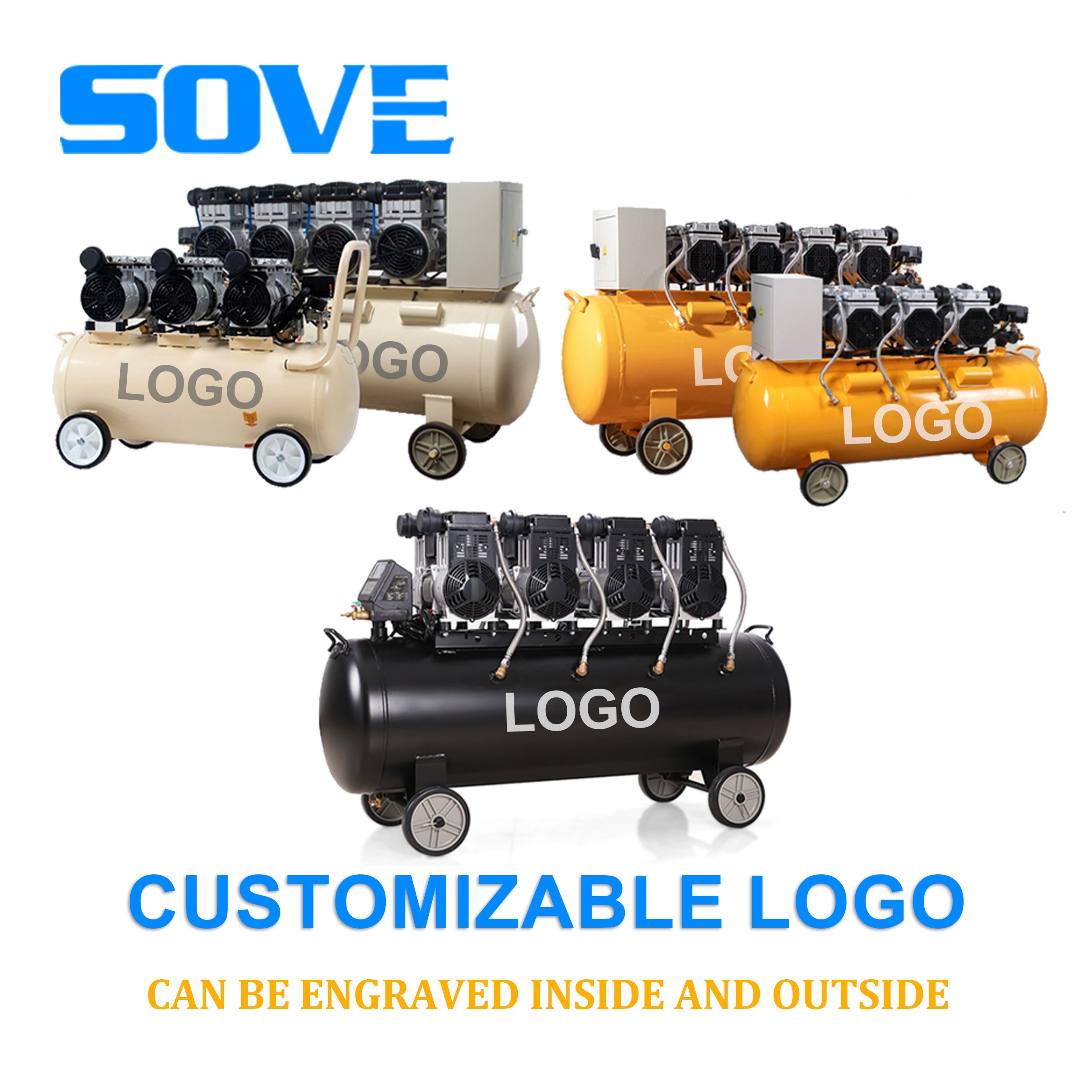 SOVE 220V Industrial Grade Air Compressor Oil-Free Silent Turbo High-Pressure Inflatable Spray Pump for Real Stone Paint Engine