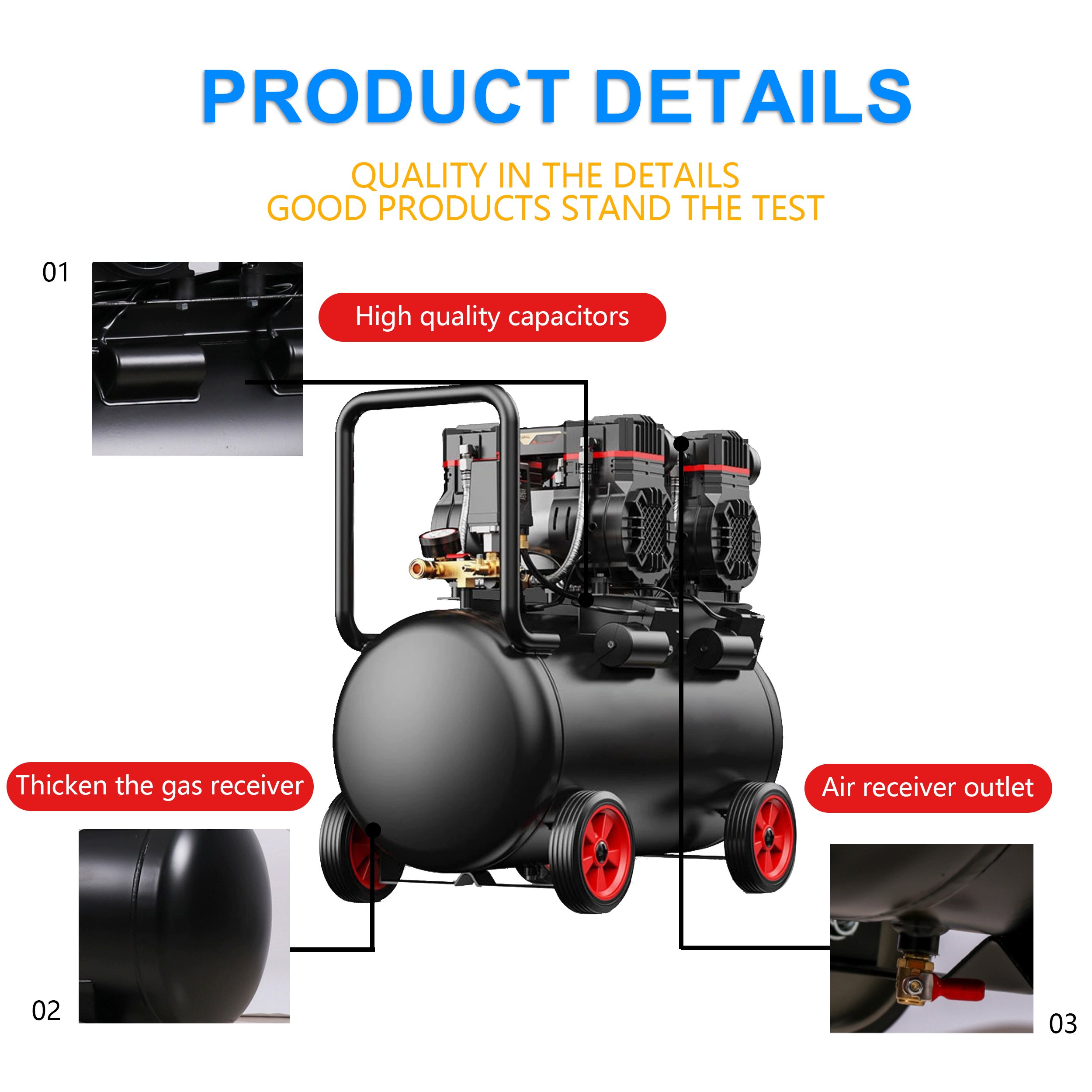 SOVE 220V Industrial Grade Air Compressor Oil-Free Silent Turbo High-Pressure Inflatable Spray Pump for Real Stone Paint Engine