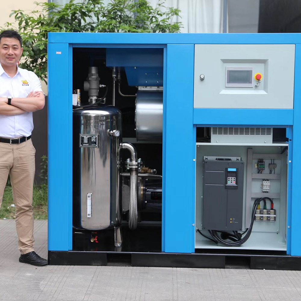 Pure Oil Free Screw Type air Compressor Used for Hospital Lab Textile Industry 15kw 20hp 75kw 90kw Voltage Can Be Customized
