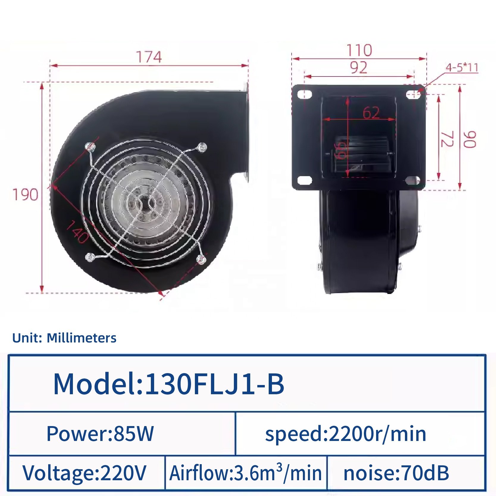JEEK 220v 85W 2200rpm Copper Wire Strong air with EU Plug Portable Inflatable air Blower