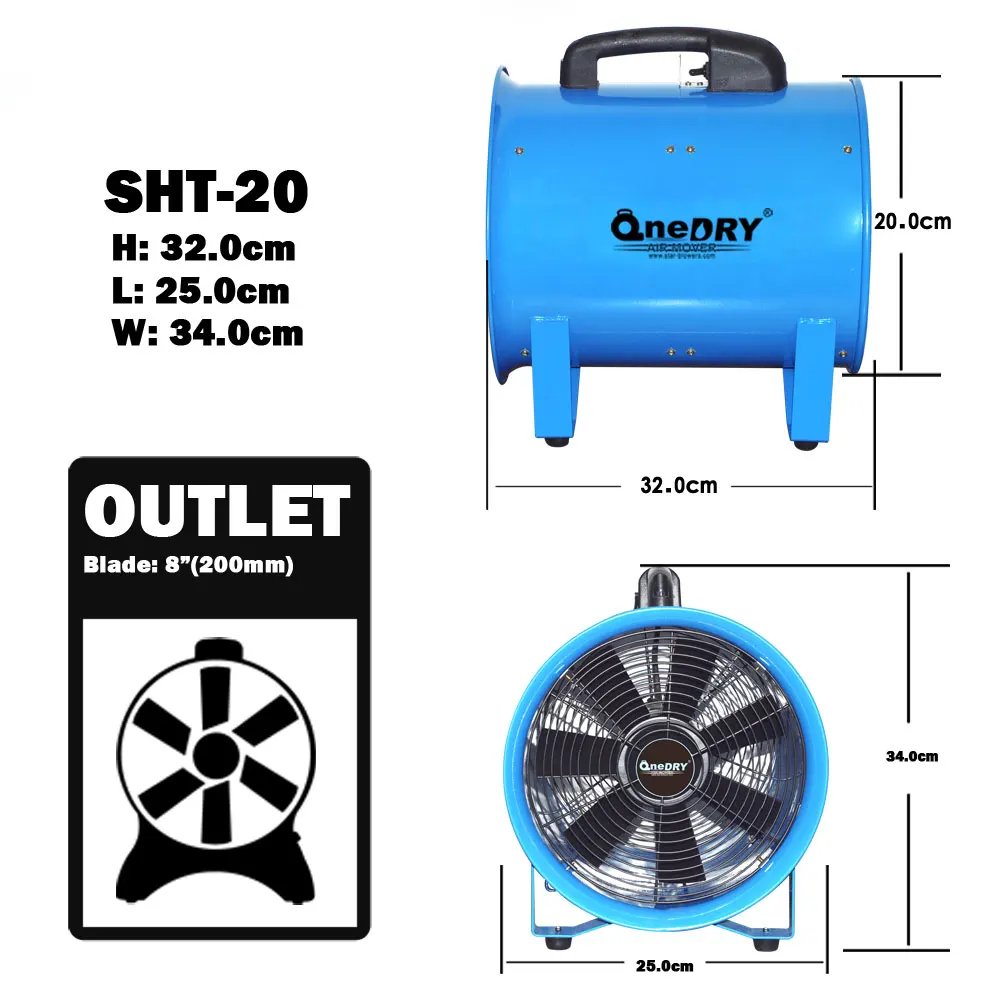 Onedry Utility Blower Fan 8 Inch 2800Rpm Ventilator Extractor Industrial High Velocity Portable Axial Flow Duct Ventilation