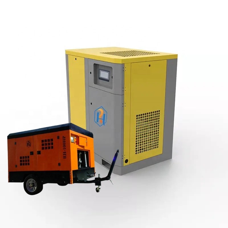 Best Selling Convenient Safe 185CFM Diesel Power Towable Portable Two Wheels Compressors Screw Air With Durable Air System