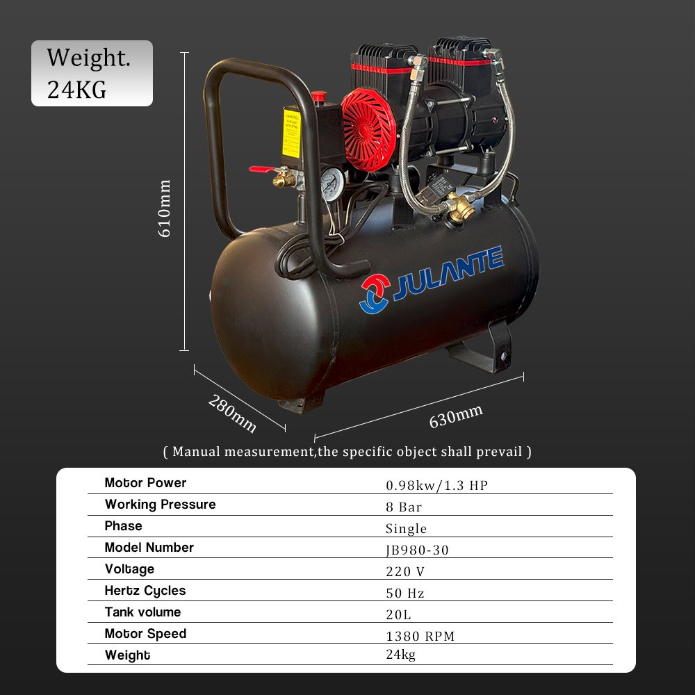 220V 50Hz 1400RPM Portable Piston Air Compressor 980w 30L Oilless Silent Air Compressor Oil Free