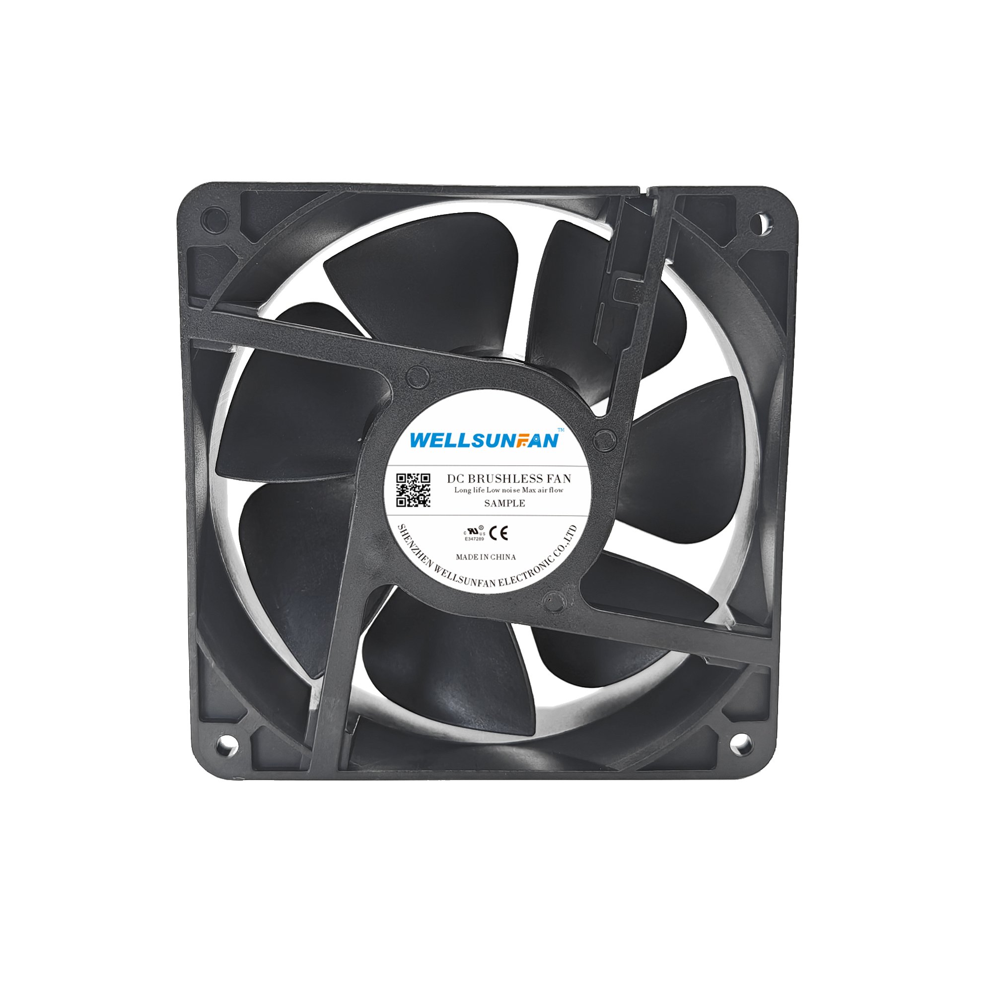 WELLSUNFAN High CFM Large Air Cooling 12038 Powerful Brushless Fan Black 12V 24V Cooling Fan Axial Fan 120x120x38mm 4Inch