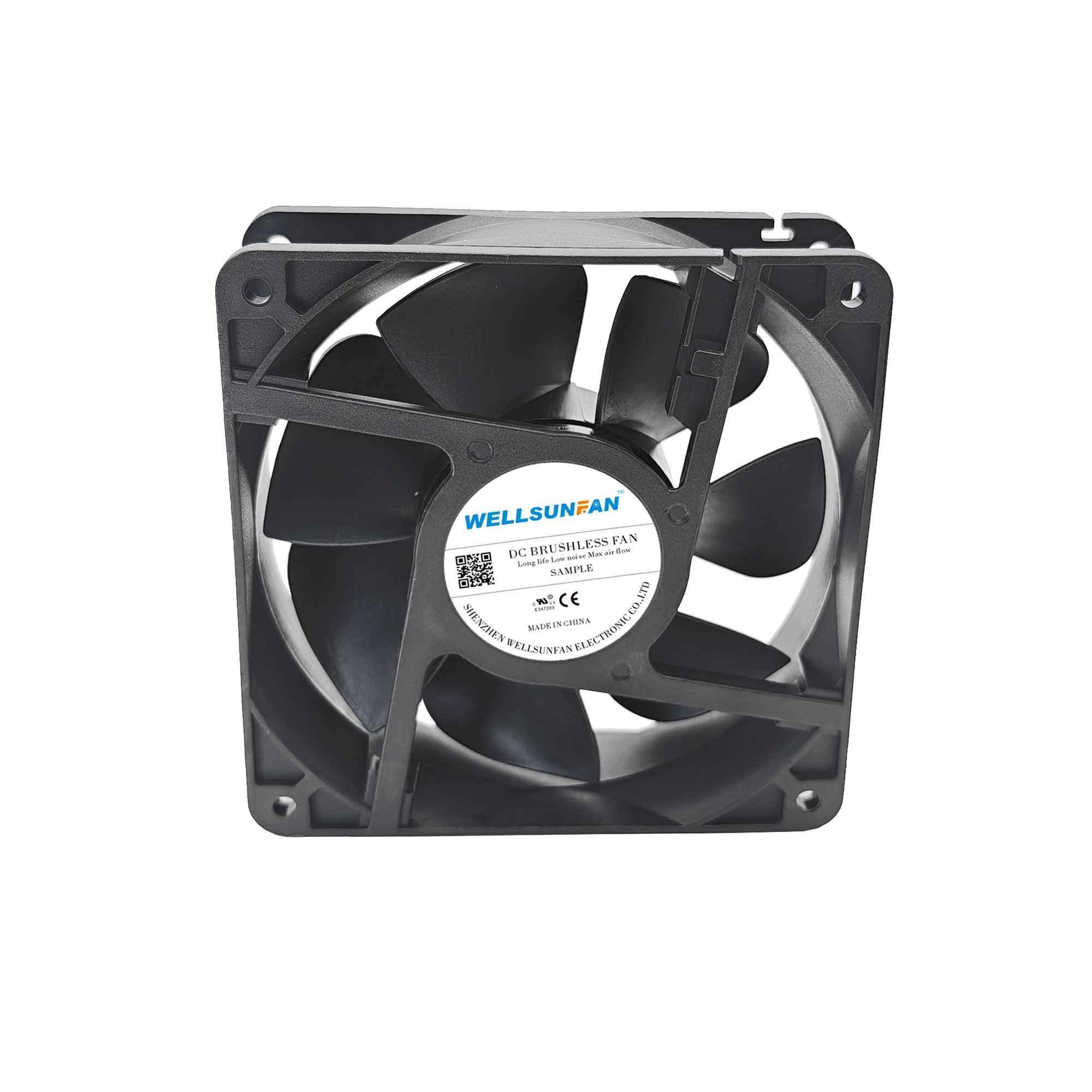 WELLSUNFAN High CFM Large Air Cooling 12038 Powerful Brushless Fan Black 12V 24V Cooling Fan Axial Fan 120x120x38mm 4Inch