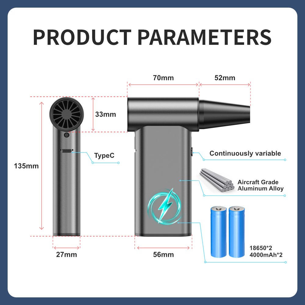 Three-speed Turbo Jet Air Duster Compressed Gun 120000 Rpm PC Keyboard Electric Mini Turbo Fan Blower