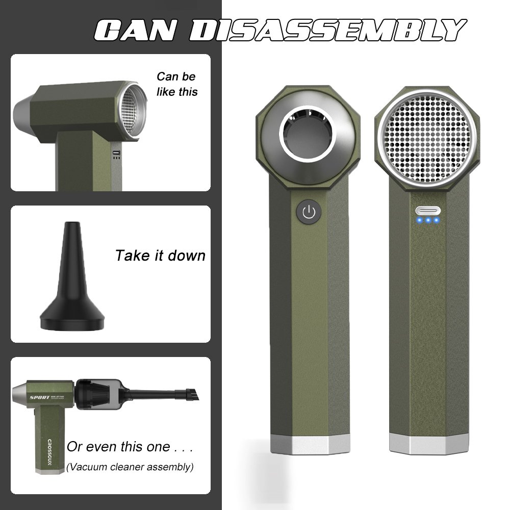 CROSSGUN 2024 Handheld High Speed Portable Vacuum Turbo Blower Leaf Air Blower Jet Fan Package Battery Mini air Blower