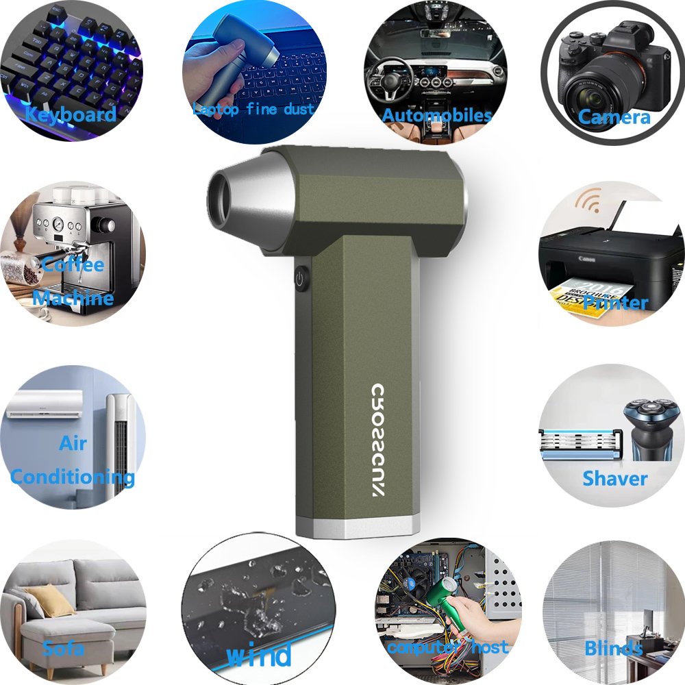 CROSSGUN 2024 Handheld High Speed Portable Vacuum Turbo Blower Leaf Air Blower Jet Fan Package Battery Mini air Blower