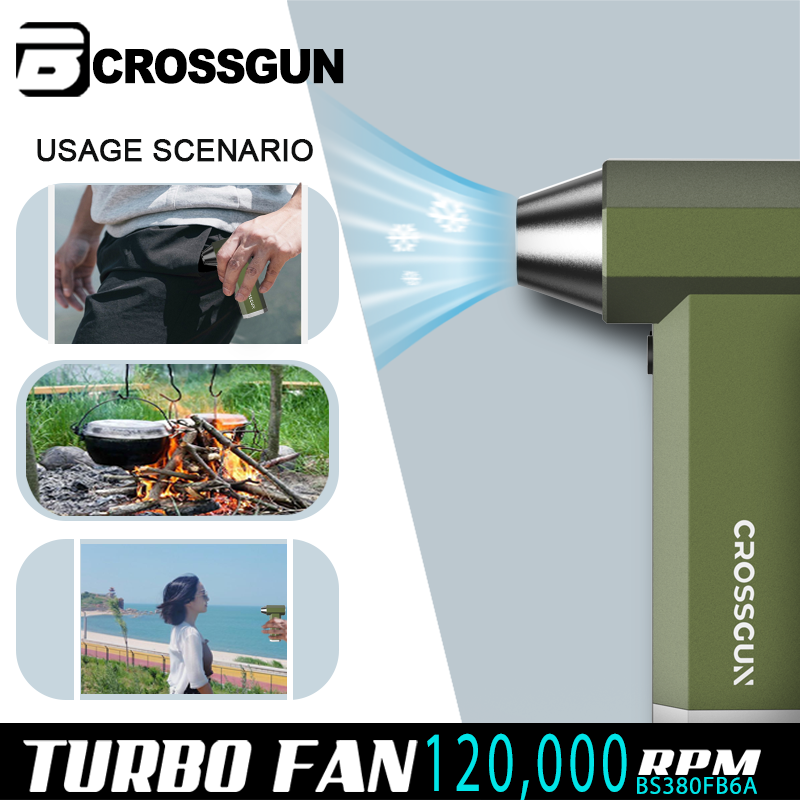 CROSSGUN 2024 Handheld High Speed Portable Vacuum Turbo Blower Leaf Air Blower Jet Fan Package Battery Mini air Blower