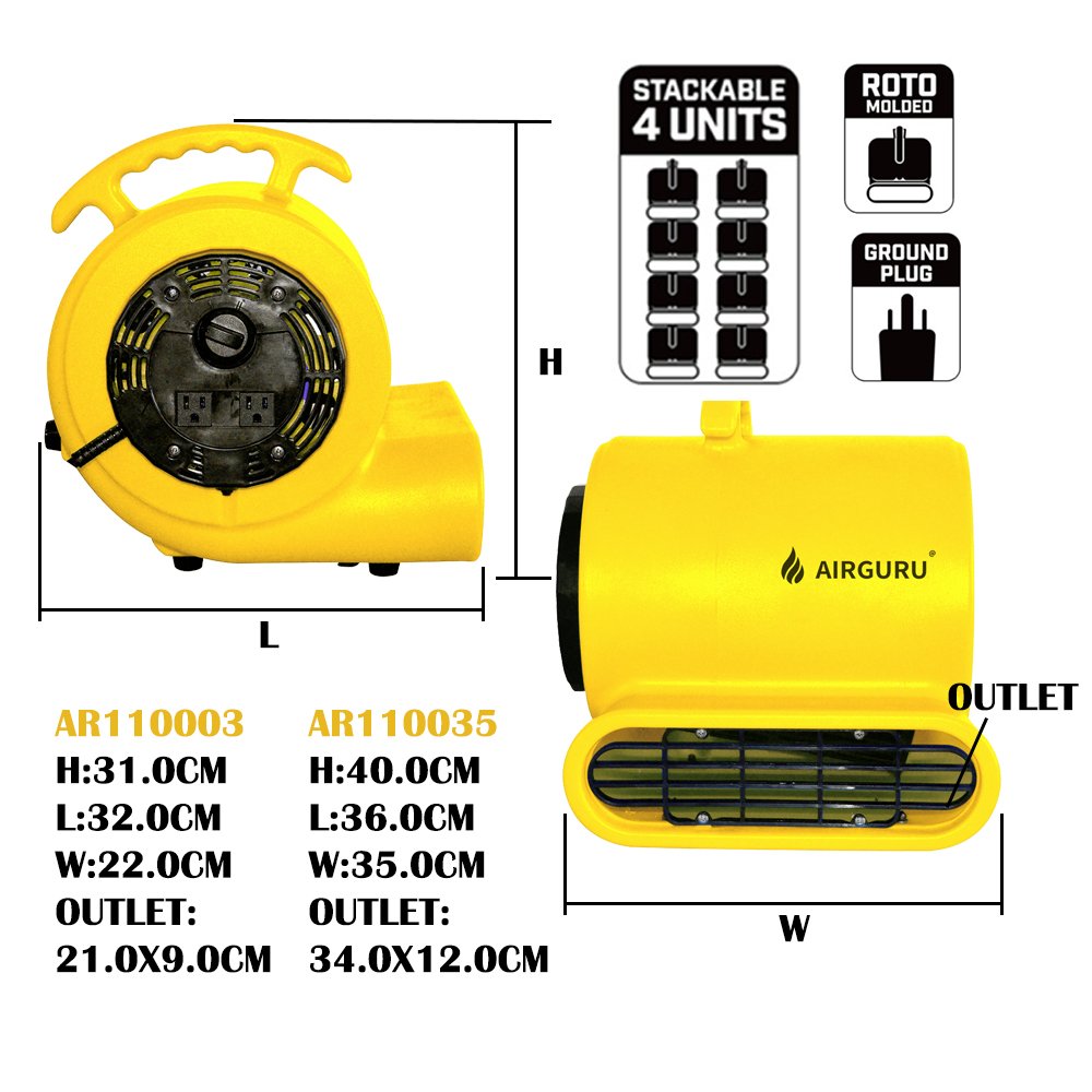 Airguru 1/2Hp 1000Cfm Air Mover Carpet Dryer Floor Fan for Water Damage Restoration and Pet Cage Dryer