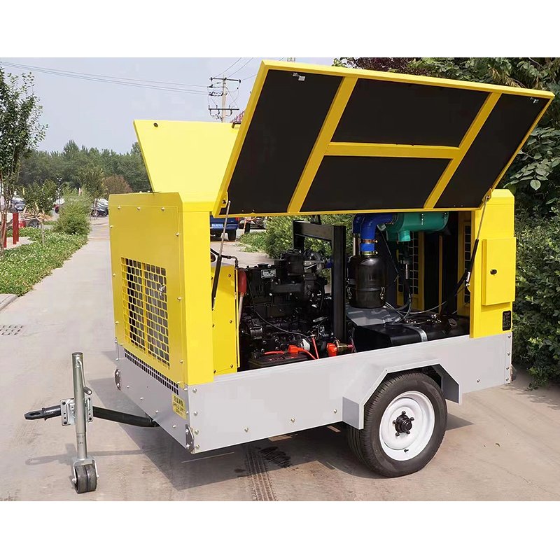 8 Bar 185cfm Industrial Mobile Air Compressor Diesel Engine Screw Air Compressor with Wheels