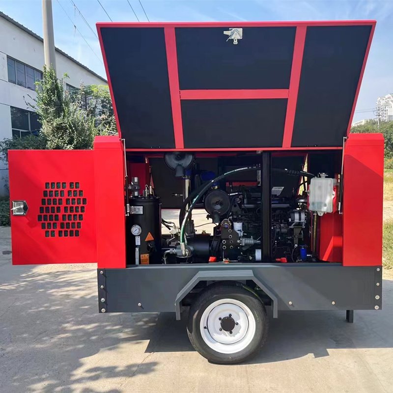 8 Bar 185cfm Industrial Mobile Air Compressor Diesel Engine Screw Air Compressor with Wheels