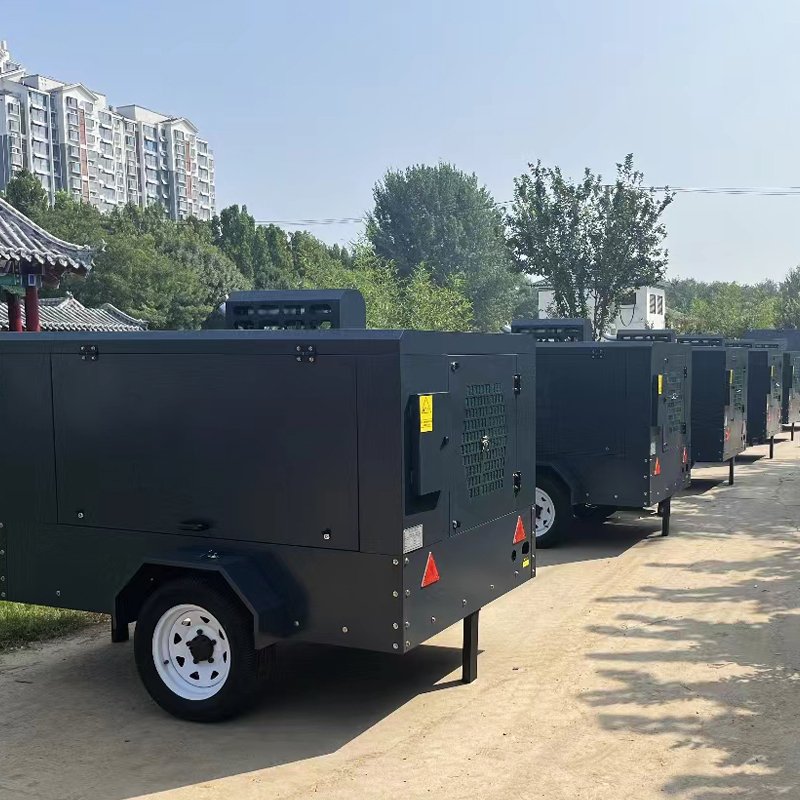 8 Bar 185cfm Industrial Mobile Air Compressor Diesel Engine Screw Air Compressor with Wheels