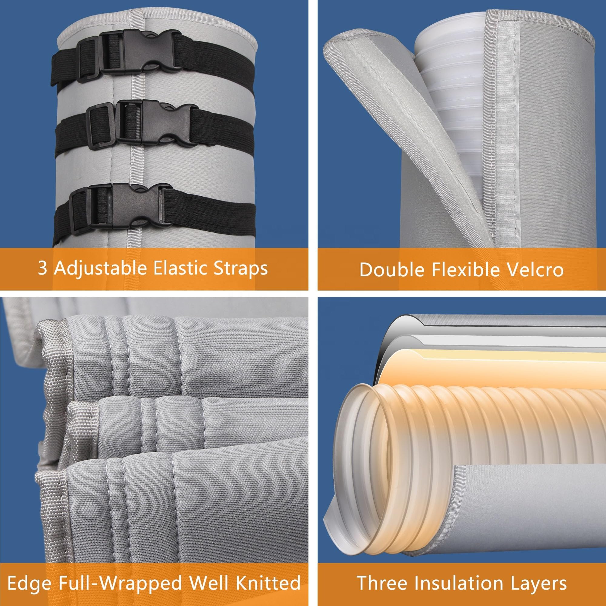 Light Gray 5/5.9inch AC Hose Insulation Sleeve Cover with 3*Adjustable Buckle Straps Air Conditioners Insulated Hose Cover Wrap
