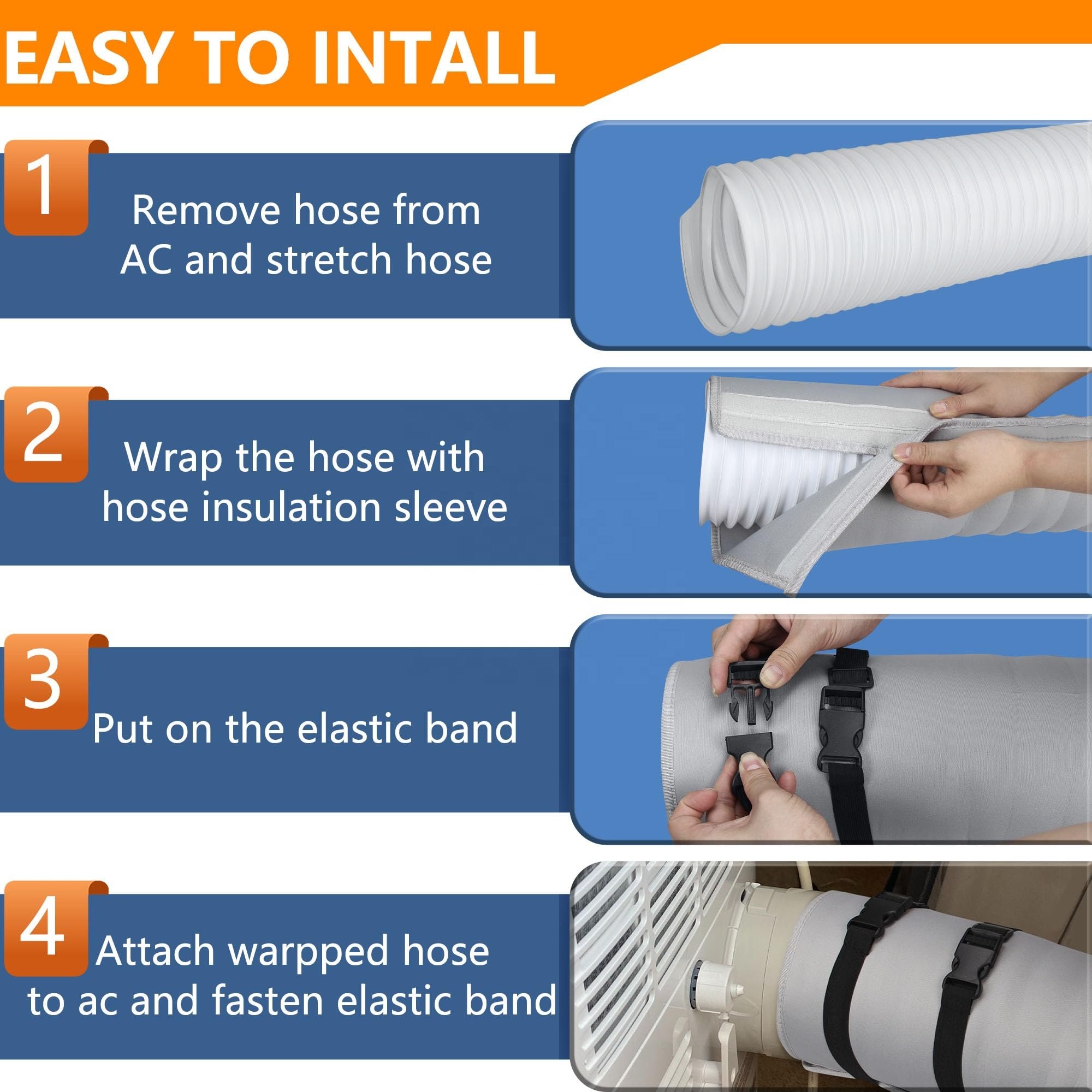 Light Gray 5/5.9inch AC Hose Insulation Sleeve Cover with 3*Adjustable Buckle Straps Air Conditioners Insulated Hose Cover Wrap