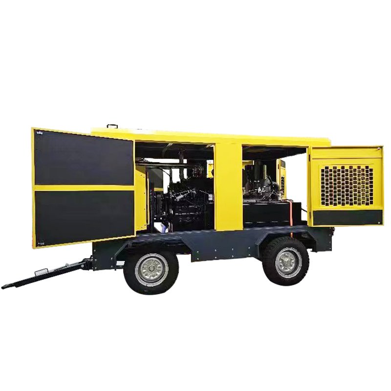 300 Cfm 93kw 14bar CUMMINS Diesel Mobile Mining Compressor Portable Screw Air Compressor With Wheels