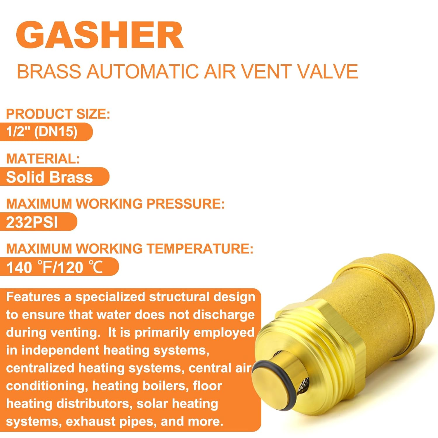 TMOK 3/4" Inch DN20 Side Brass Air Release Bleed Valve Automatic Air Vent Valve for Heating System Boilers Condenser