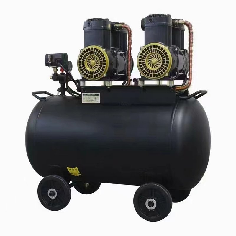 Portable Two-Stage Silent Piston Air Compressor 120 Psi 50L Vacuum Pump White Oil-Free New 8 Bar Including Motor Bearing