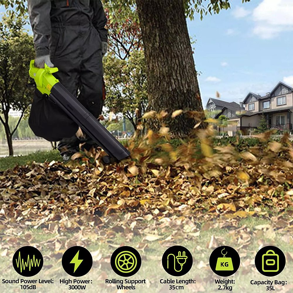 Vertak 3000W Corded Electric Leaf Blower Garden Mulcher Back Pack Vacuum Blower Cleaner for Blowing Snow Leaves Patio Yard Work