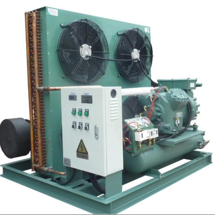 China 5hp 6℃ Water Chiller Industrial Condensing Unit Bitzer Refcomp Copeland Piston Air Cooled Condenser Unit Plc Danfos Valves