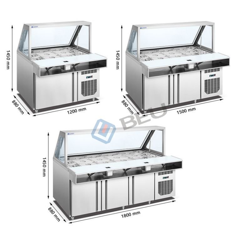 280L Stainless Steel Single Door Salad Display Counter Chiller Single-Temperature Kitchen Refrigerator Cooler Cooling