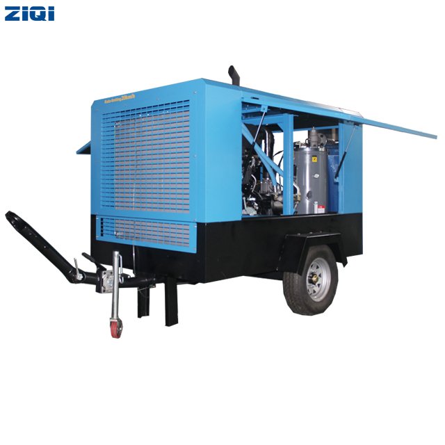 Saving Energy Hot Selling 92KW Air-cooled Mobile diesel air Screw Compressor with Four Wheels for Jack Hammer