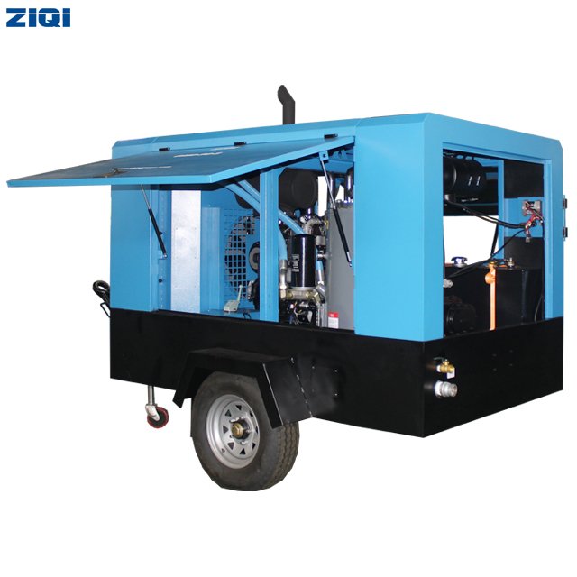 Saving Energy Hot Selling 92KW Air-cooled Mobile diesel air Screw Compressor with Four Wheels for Jack Hammer