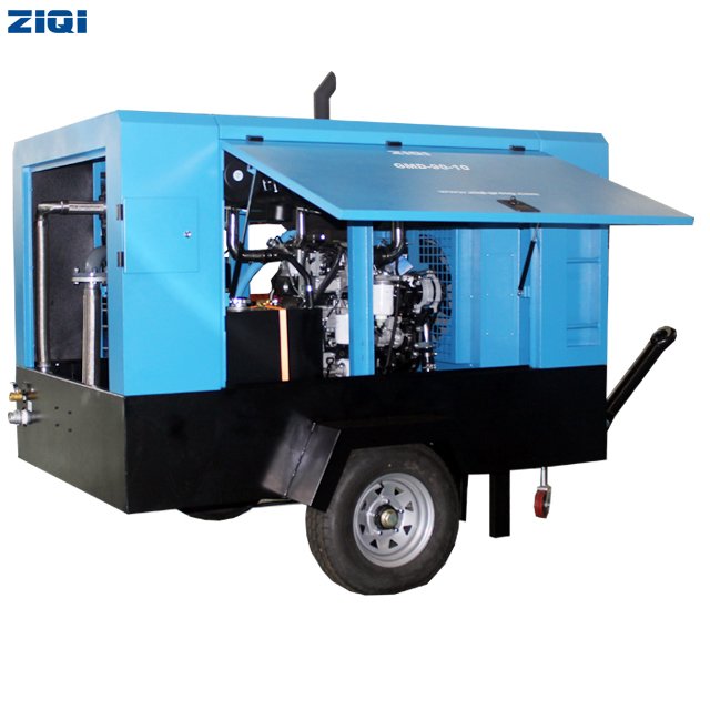 Saving Energy Hot Selling 92KW Air-cooled Mobile diesel air Screw Compressor with Four Wheels for Jack Hammer