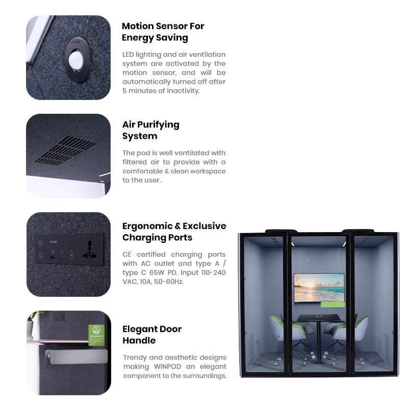 High Standard Acoustic Phone Booth C POD 2.0 Portable Mobile Office Cabin Silent Pods with Quality Meeting Room Table and Socket