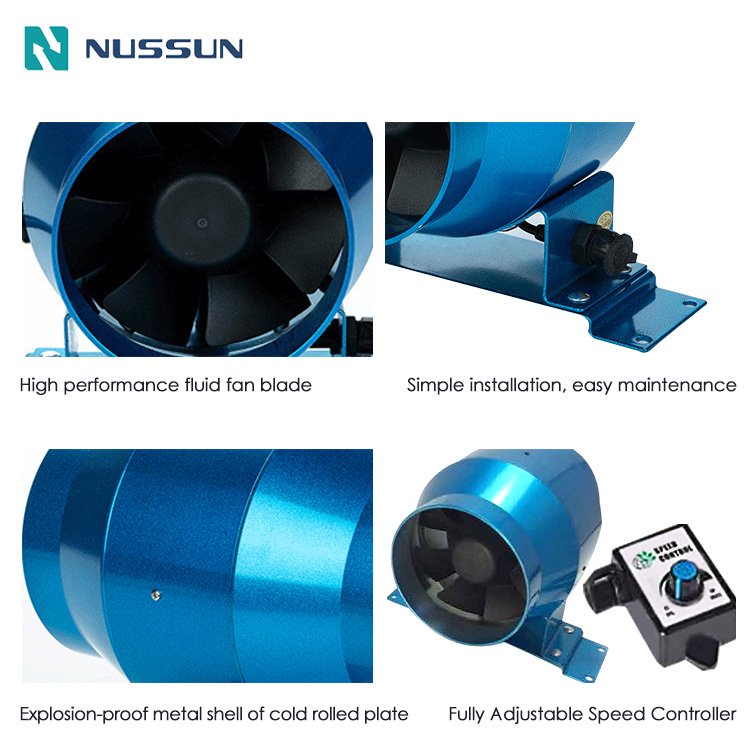 Clean Air Grow Room Greenhouse Blower 4" 5" Metal EC Motor Duct Fan IPX4 Air Circulation Blower Fan