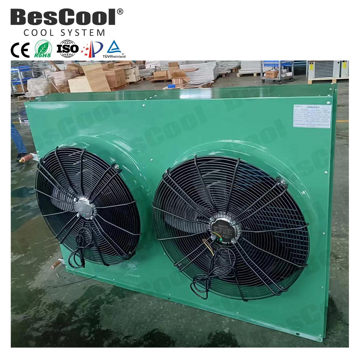 Bescool 2-Fan Air-Cooled Green Shell Condenser New Heat Exchange Part Cold Room Refrigeration Fin Cold Room Condenser