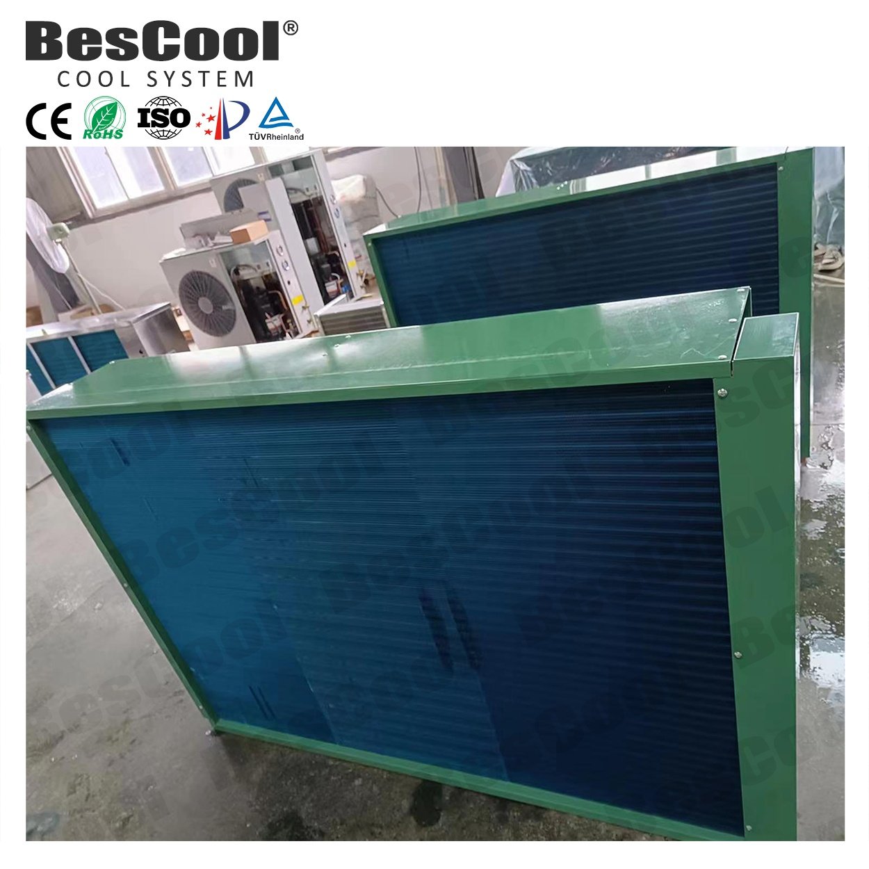 Bescool 2-Fan Air-Cooled Green Shell Condenser New Heat Exchange Part Cold Room Refrigeration Fin Cold Room Condenser