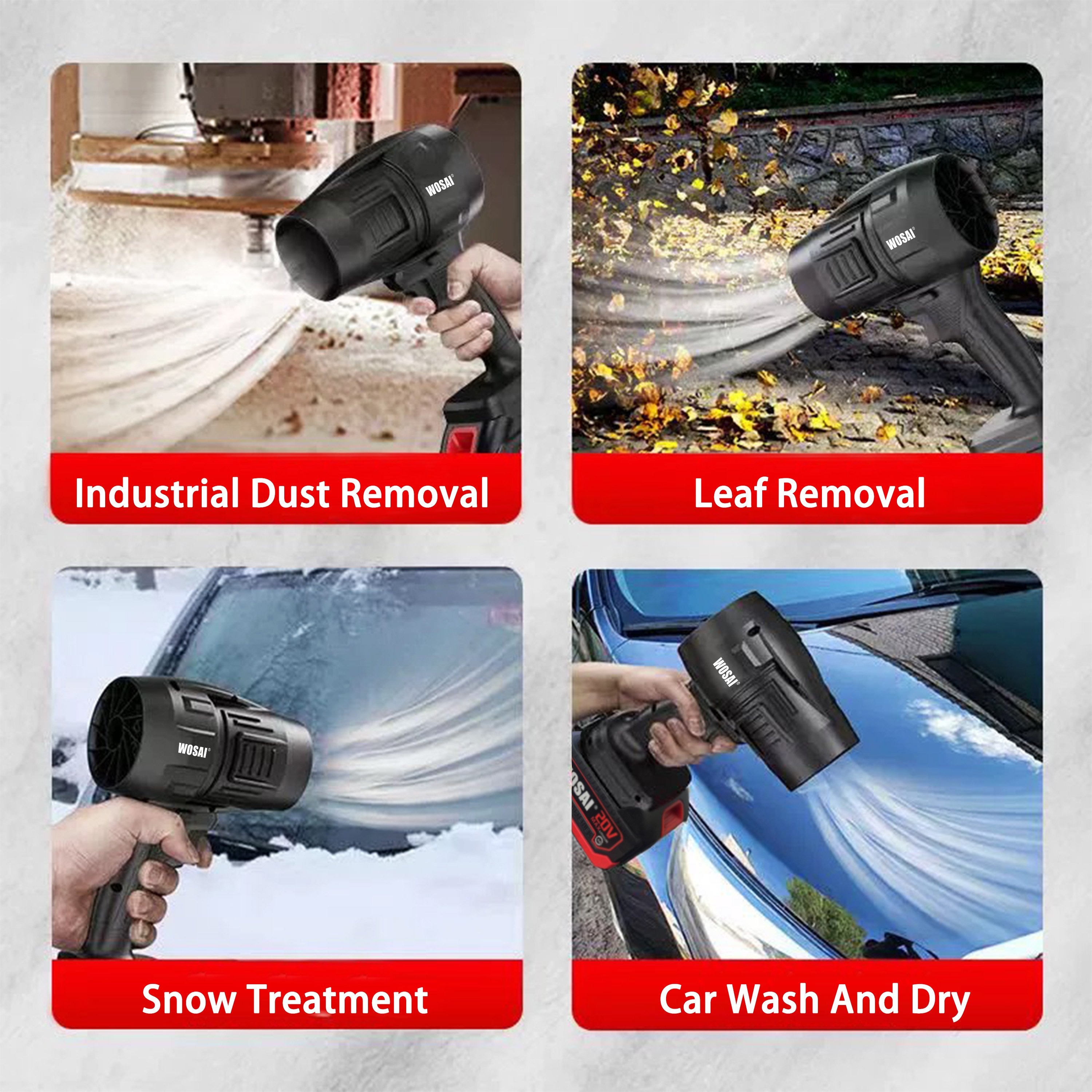 WOSAI 650g 20V Thrust 1050w Battery Detachable Supper Big Jet Fan Air Hammer Industrial Blower Car Dryer