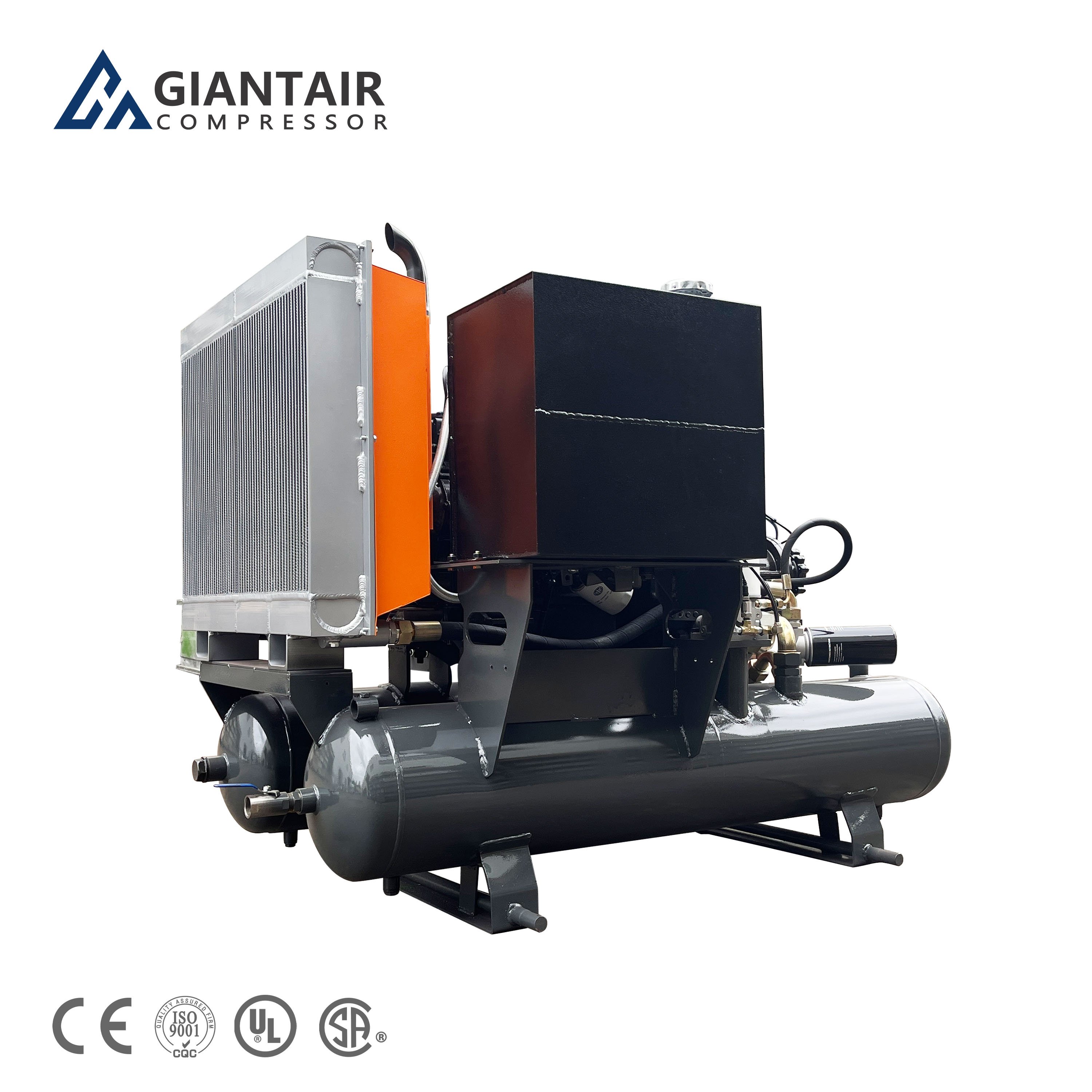 GIANTAIR Double tank Underground Mine diesel Portable Screw air Compressor for Mining Rock Drill