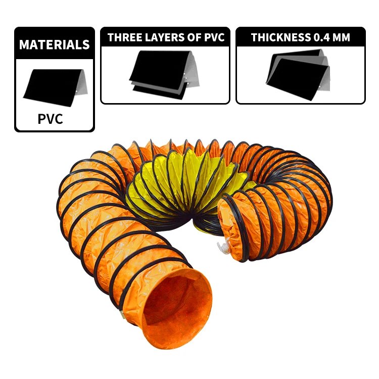 ONEDRY 300mm 12inch Best Price Orange Flexible PVC Duct High Temperature Resistant Resistant Pipe for Ventilation Blower