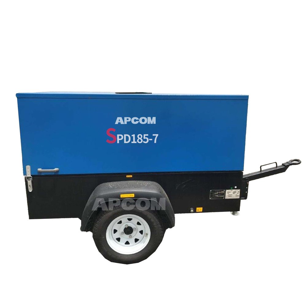 APCOM Small Mobile 185cfm Compresor 385 300 185 Cfm Portable diesel Screw air Compressor diesel with Jack Hammer for Mining