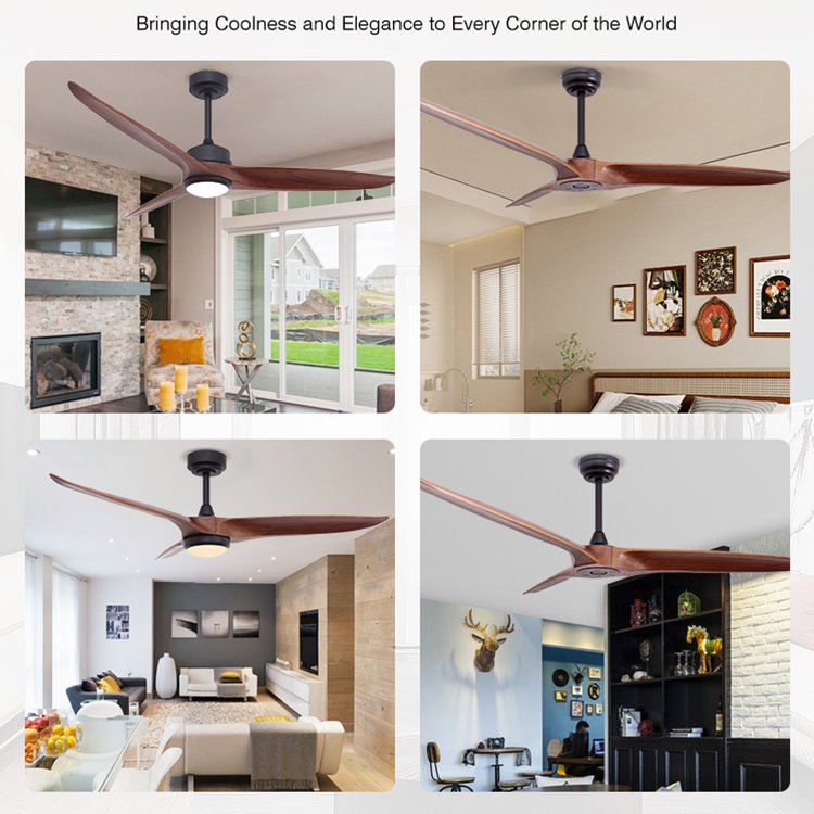 Modern Remote Control 60 Inch 3 Solid Wood Blades 6 Speeds Choice DC Motor Slient Indoor Bedroom Ceiling Fan
