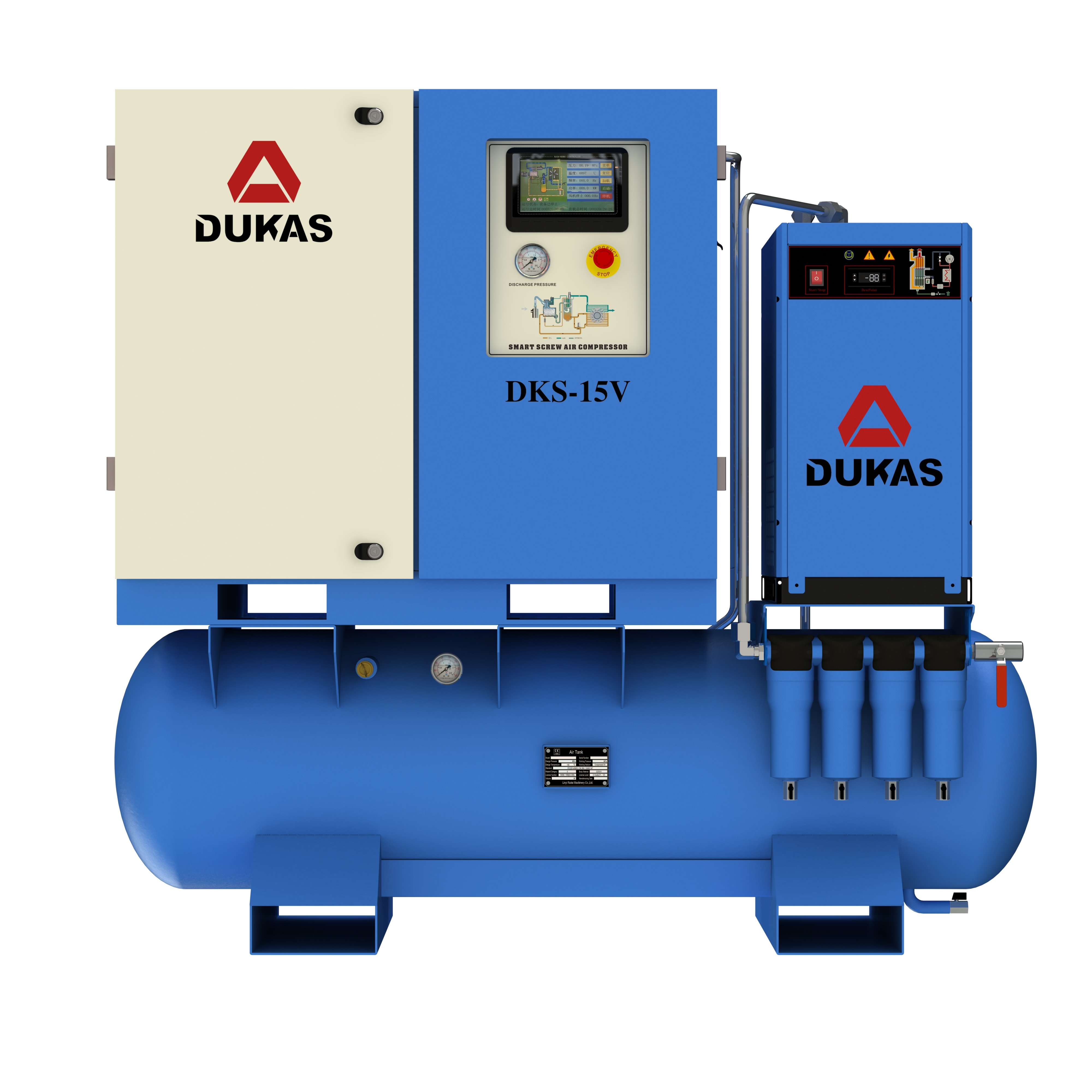 DUKAS PM VSD Rotary Screw Air Compressor 15kw 16bar 4-in-1 Industrial Air Compressor