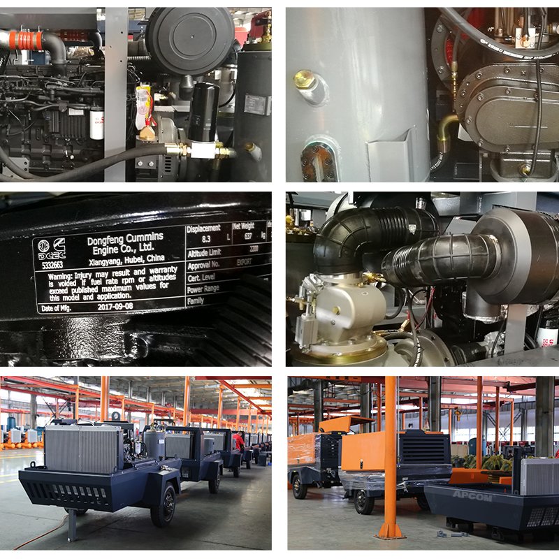 APCOM 20m3 20bar 700cfm Cummins Mining air Compressor 20 bar 700 Cfm Cummins diesel Engine Screw air Compressor with 2 Wheel