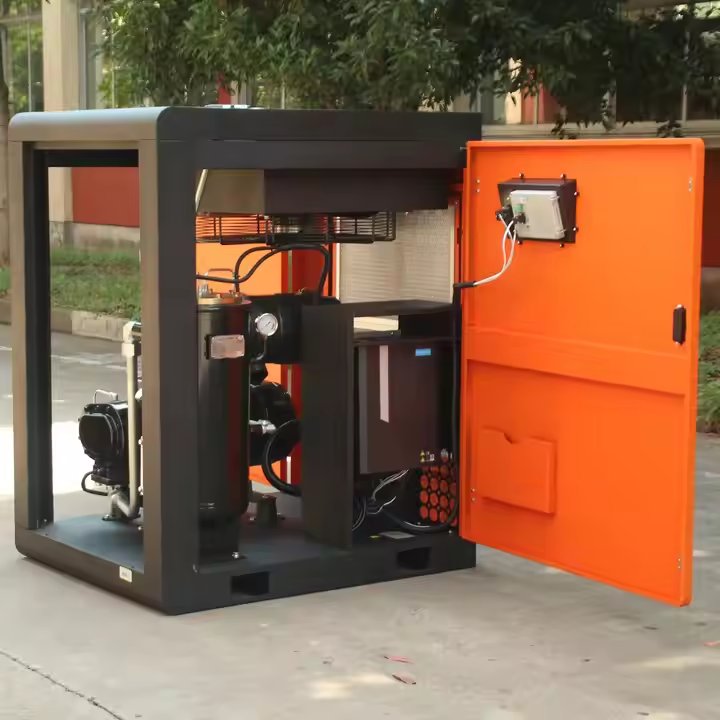 New 15KW Stationary Screw Air Compressor with Oil-Cooled 8bar 2.3-6.1m³ Engine PLC & AC Power Lubricated Pump
