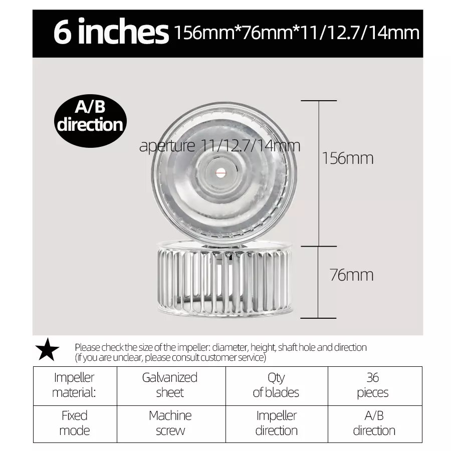 Strong Wind Low Noise 6 Inch Straight Blades Centrifugal Multi-wing Fan Impeller
