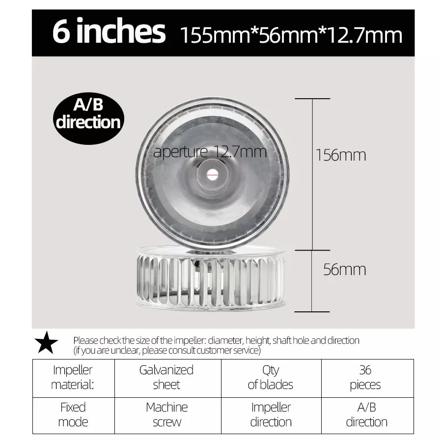 Strong Wind Low Noise 6 Inch Straight Blades Centrifugal Multi-wing Fan Impeller