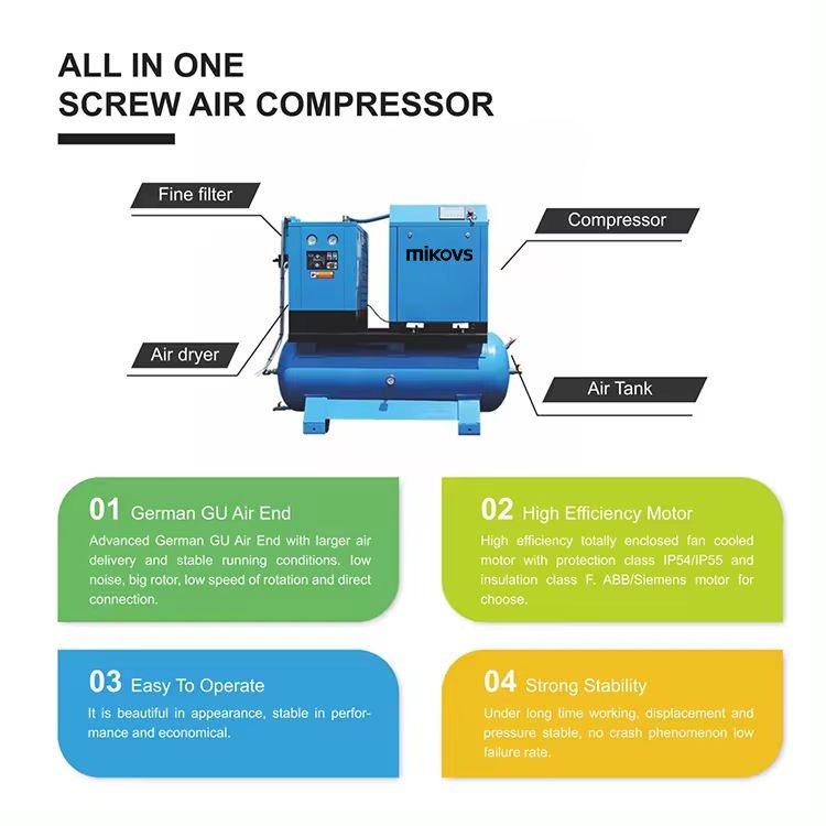China Industrial Equipment 7.5 11 15 22 Kw 10 15 20 30 HP 8 Bar Silent Electric Rotary Screw Air Compressor with Dryer