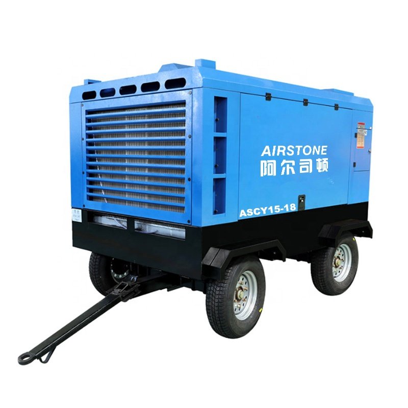 Airstone Diesel Engine 300 375 390 500 CFM 13Bar 15Bar 18Bar Portable Rotary Screw Air Compressor With Wheel