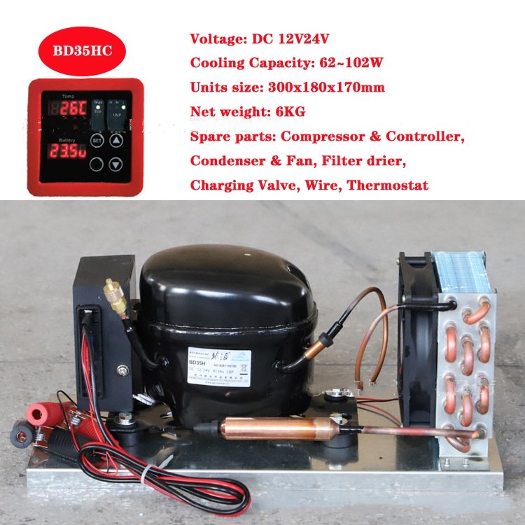 DC Mini Compressor Condensing Unit BD25HC Micro Air Chiller R134a 12V24V Air Conditioner Refrigant
