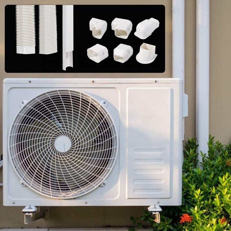 HVAC PVC Full Set Mini Split air Conditioner Line Set Cover Kits Ac Pipe Duct Cover Plastic Decorative Line Cover Kit for Ac