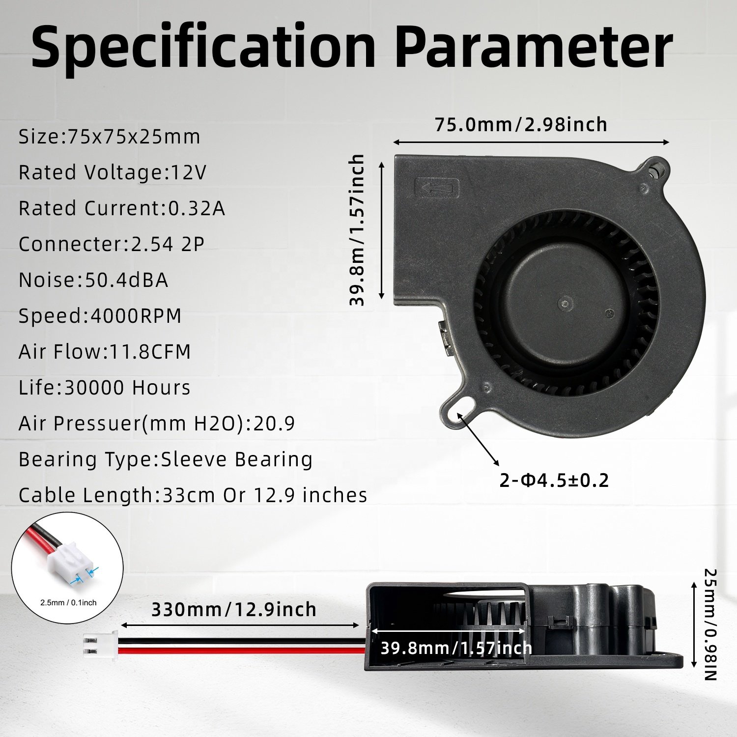 Hot Selling 75mm 12V 24V 75x75x25mm 7525 Centrifugal Blower Fan for In-Vehicle Navigation and Small Servers