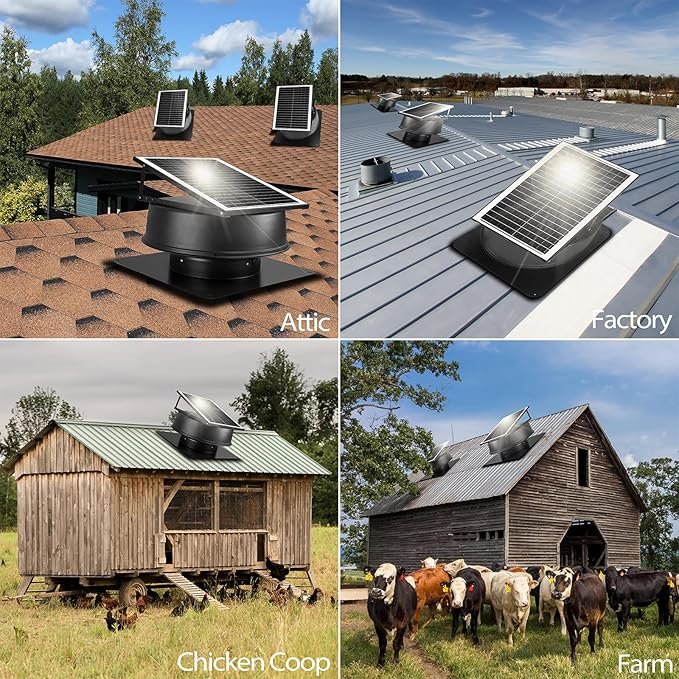 35W Solar Powered Industrial Attic Vent Fan Factory Garage Ceiling Shed Ventilation Roof Mount Exhaust Fan for Metal Building