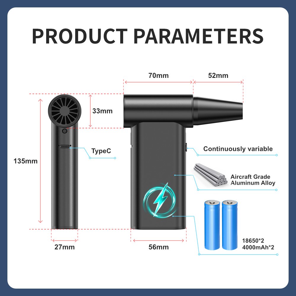 2024 New Portable Small Jet Fan 130000 RPM Cordless Dust Blower Mini Turbo Fan Air Duster 3 Speeds Jet Fan